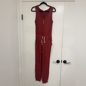 Pink Lily Rust Sleeveless Button Front Jumpsuit | Size Small
